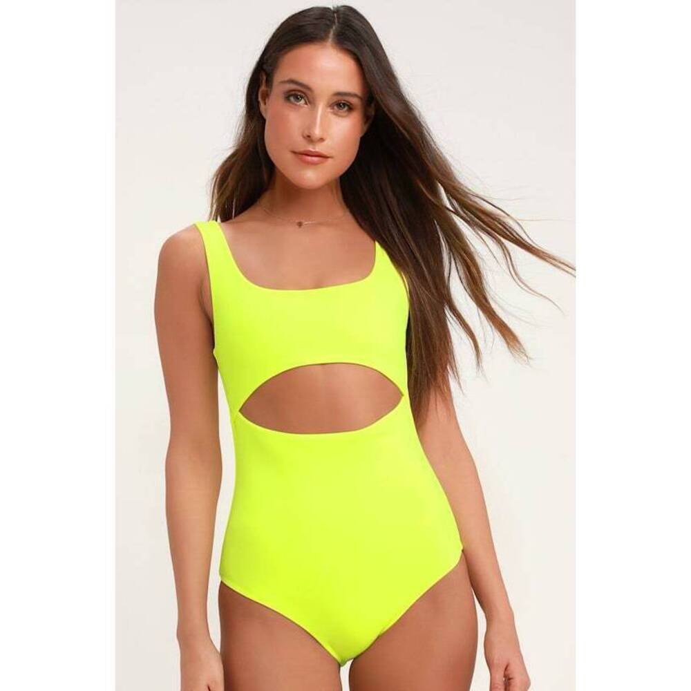Lulus Lightning Bolt Neon Yellow One-piece Swimsuit - Size M